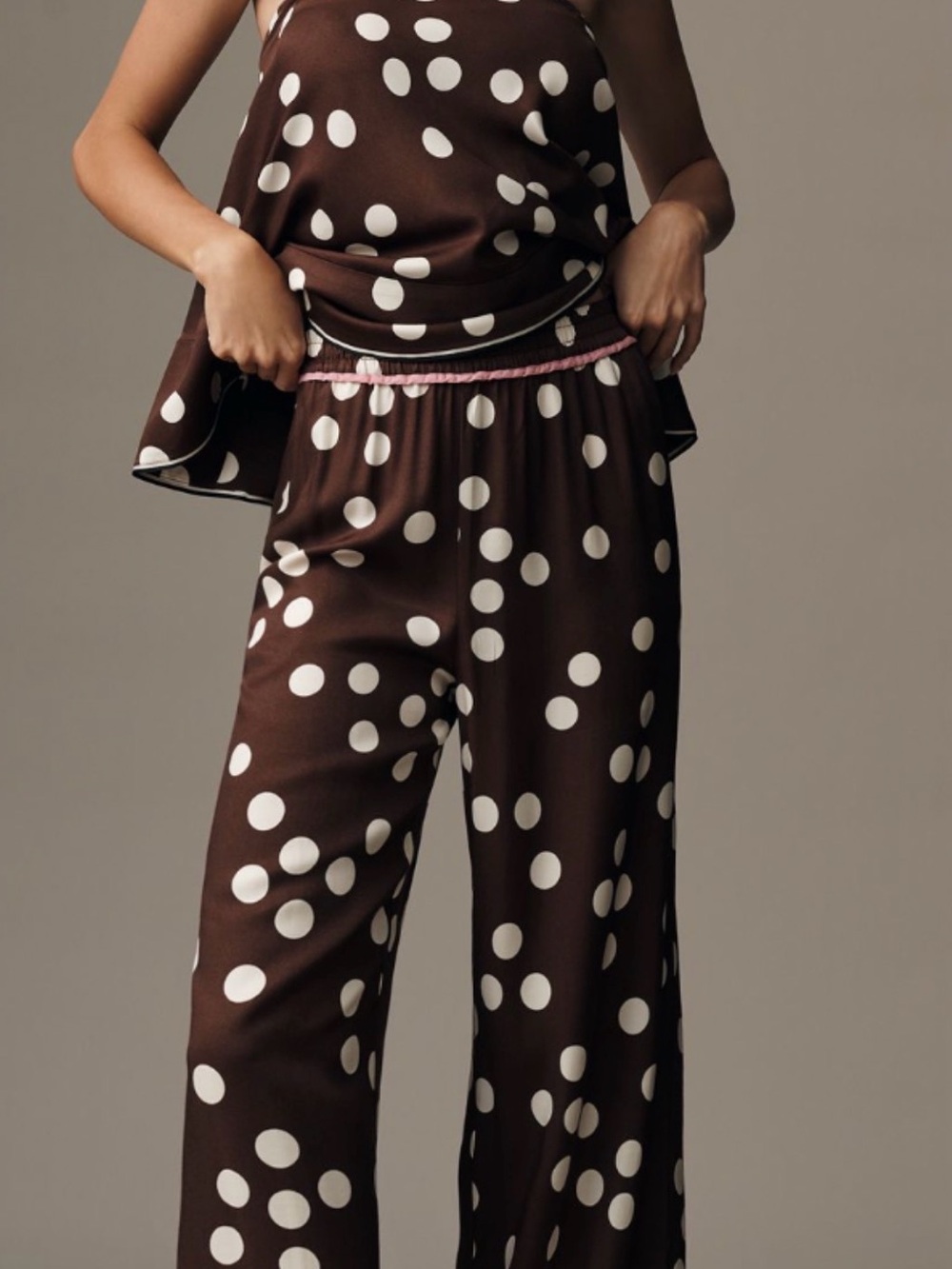 Maeve Strapless Brown & Cream Polka-Dot Wide-Leg Pants and Strapless Top - Picture 5 of 8